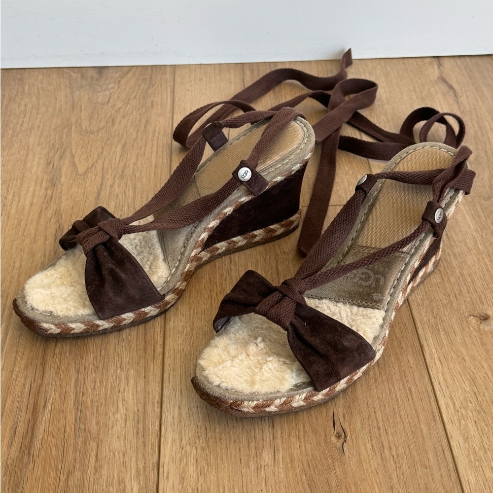 UGG brown lace up wedges size 9